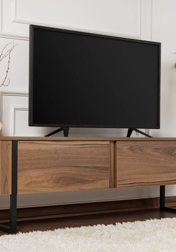 NORDVÄRK Serenity TV-bord, m. 2 lger - valndfarvet melamin og sort (180x29,5)