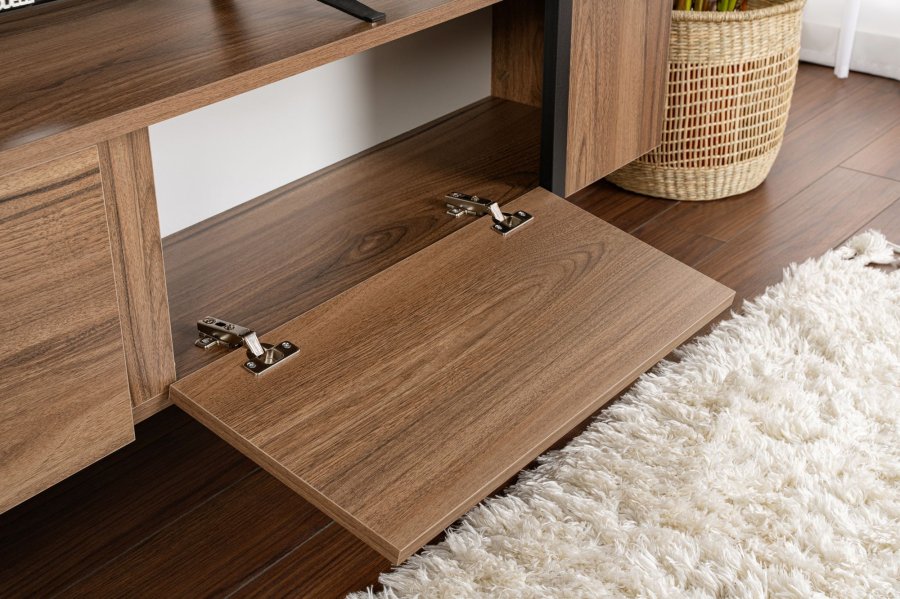 NORDVÄRK Serenity TV-bord, m. 2 lger - valndfarvet melamin og sort (180x29,5)