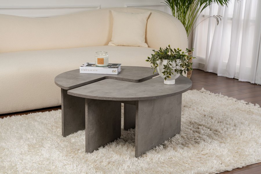 NORDVÄRK Moira sofabord, rund - betongr melamin (90)