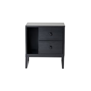 NORDVÄRK Glimmer natbord, m. 1 rum og 2 skuffer - sort tr melamin og sort metal (45,2x29,5)
