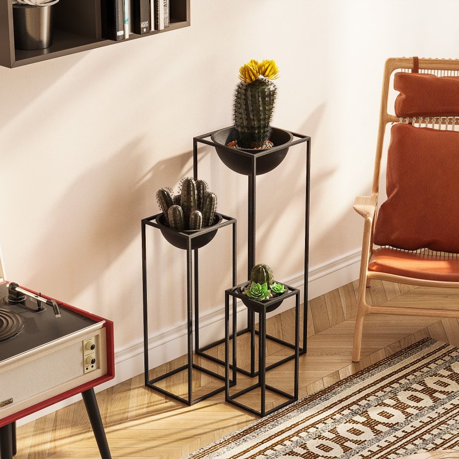 NORDVÄRK GED-019 blomsterstander - sort metal (st med 3)