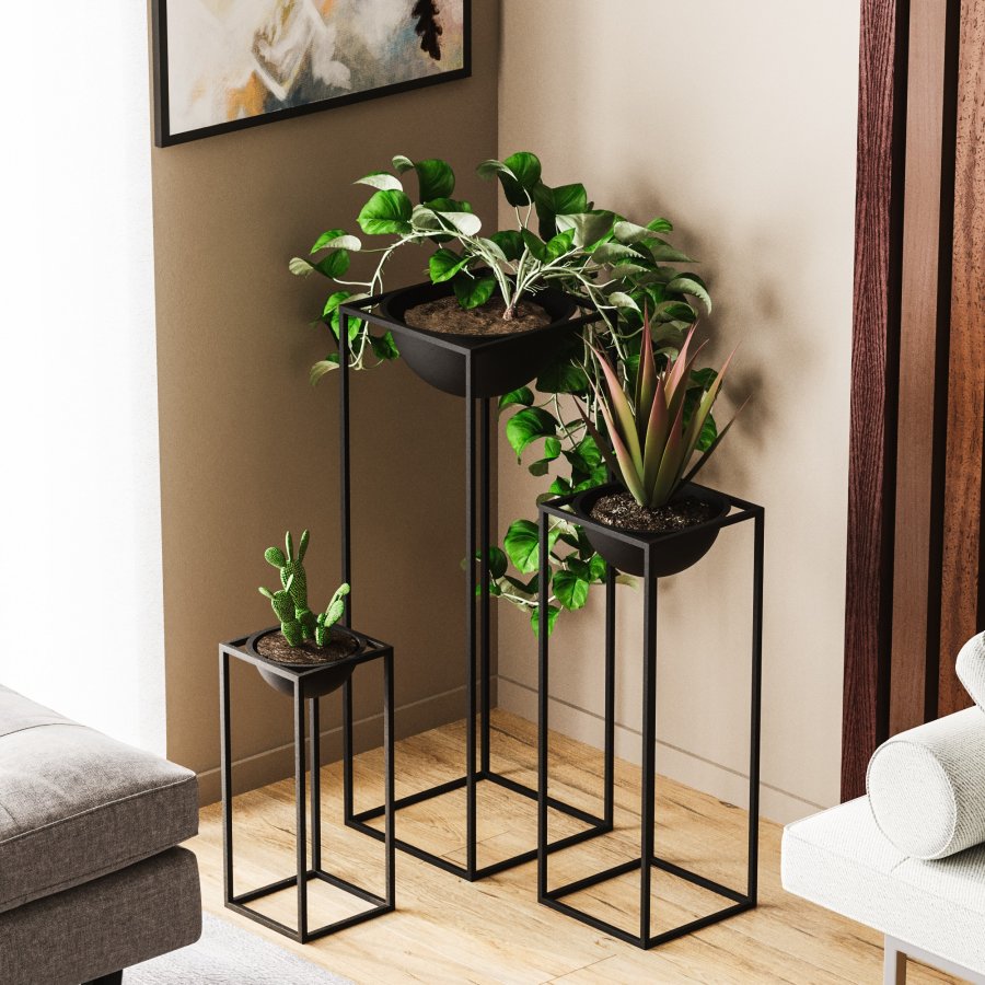 NORDVÄRK GED-019 blomsterstander - sort metal (st med 3)