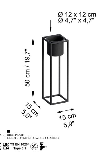 NORDVÄRK GED-023 blomsterstander - sort metal (H:50)