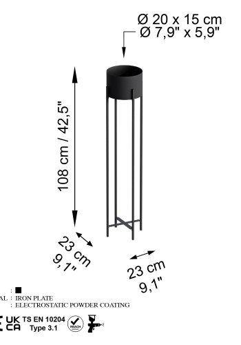 NORDVÄRK GED-024  blomsterstander - sort metal (H:108)