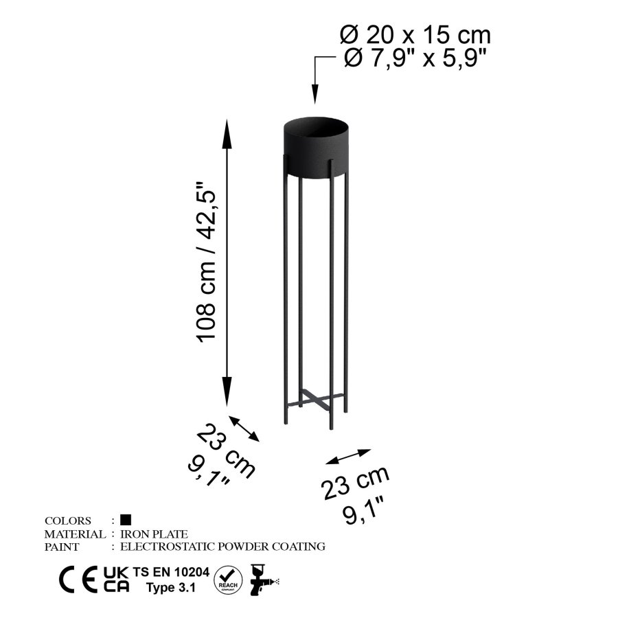 NORDVÄRK GED-024  blomsterstander - sort metal (H:108)