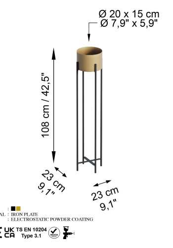 NORDVÄRK GED-024-A blomsterstander - guld og sort metal (H:108)