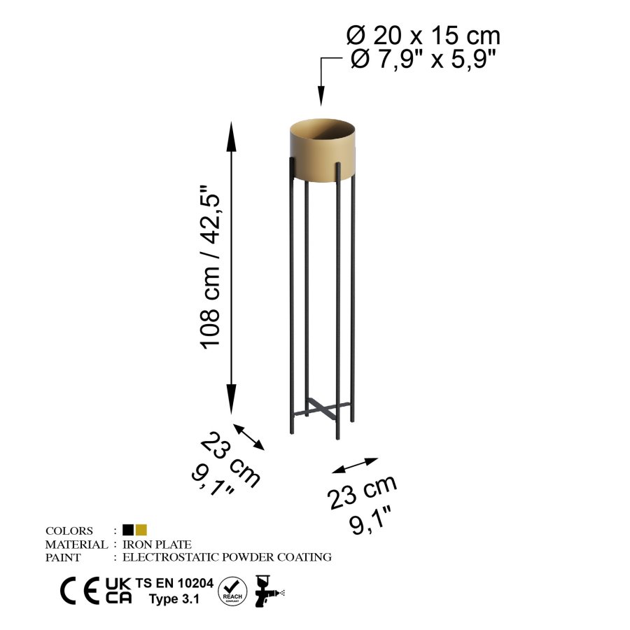 NORDVÄRK GED-024-A blomsterstander - guld og sort metal (H:108)