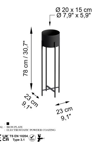 NORDVÄRK GED-025 blomsterstander - sort metal (H:78)