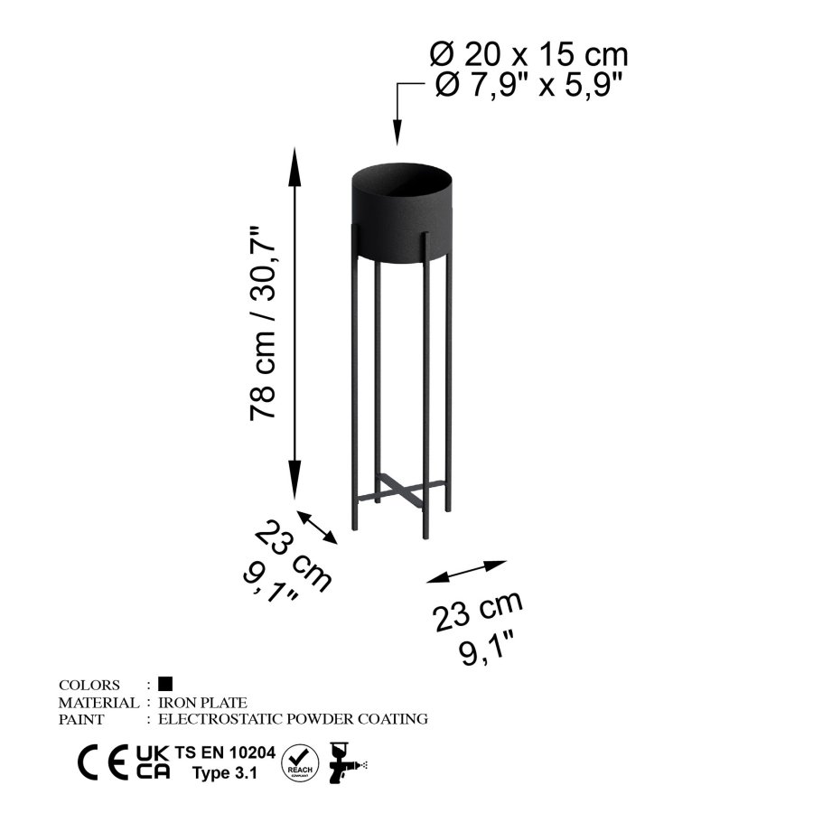 NORDVÄRK GED-025 blomsterstander - sort metal (H:78)