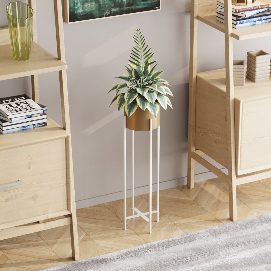 NORDVÄRK GED-025-C blomsterstander - guld og hvid metal (H:78)