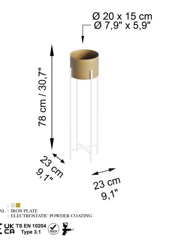 NORDVÄRK GED-025-C blomsterstander - guld og hvid metal (H:78)