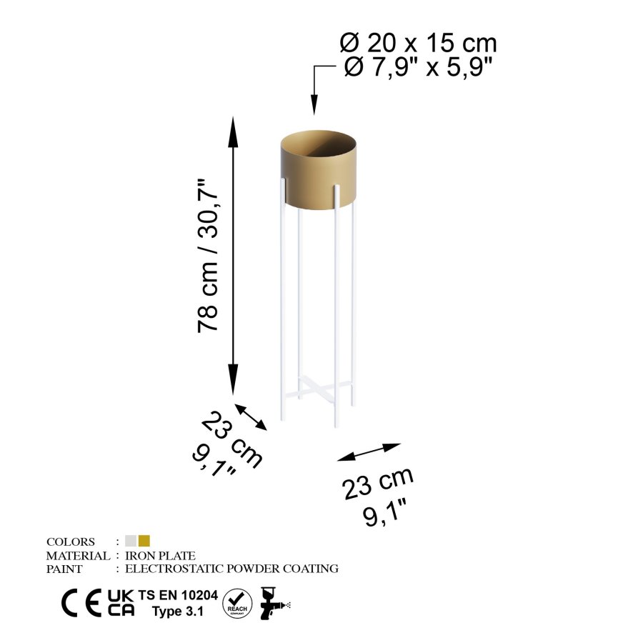 NORDVÄRK GED-025-C blomsterstander - guld og hvid metal (H:78)