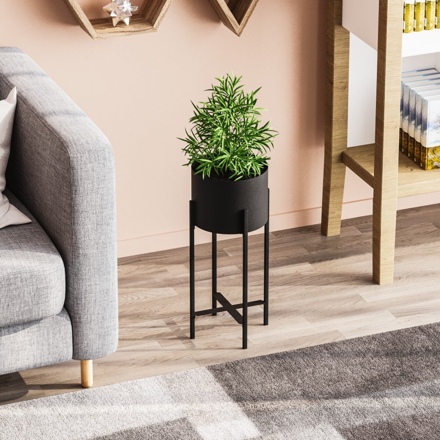 NORDVÄRK GED urtepotteskjuler, rund - sort metal (23)