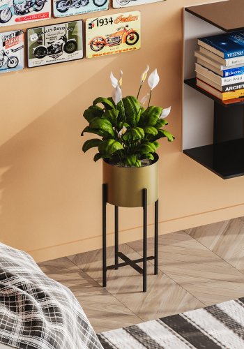 NORDVÄRK GED-026-A blomsterstander - guld og sort metal (H:48)