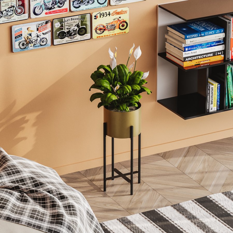 NORDVÄRK GED-026-A blomsterstander - guld og sort metal (H:48)