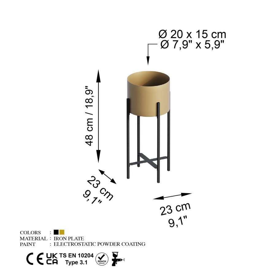 NORDVÄRK GED-026-A blomsterstander - guld og sort metal (H:48)