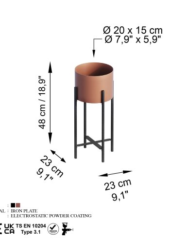NORDVÄRK GED-026-B blomsterstander - kobber og sort metal (H:48)