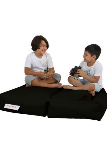 NORDVÄRK Kids udendrs dobbelt skkestol og 2 puffer til brn - sort polyester (st med 3)