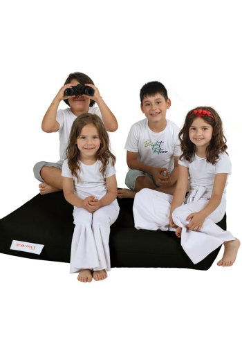 NORDVÄRK Kids udendrs dobbelt skkestol og 2 puffer til brn - sort polyester (st med 3)