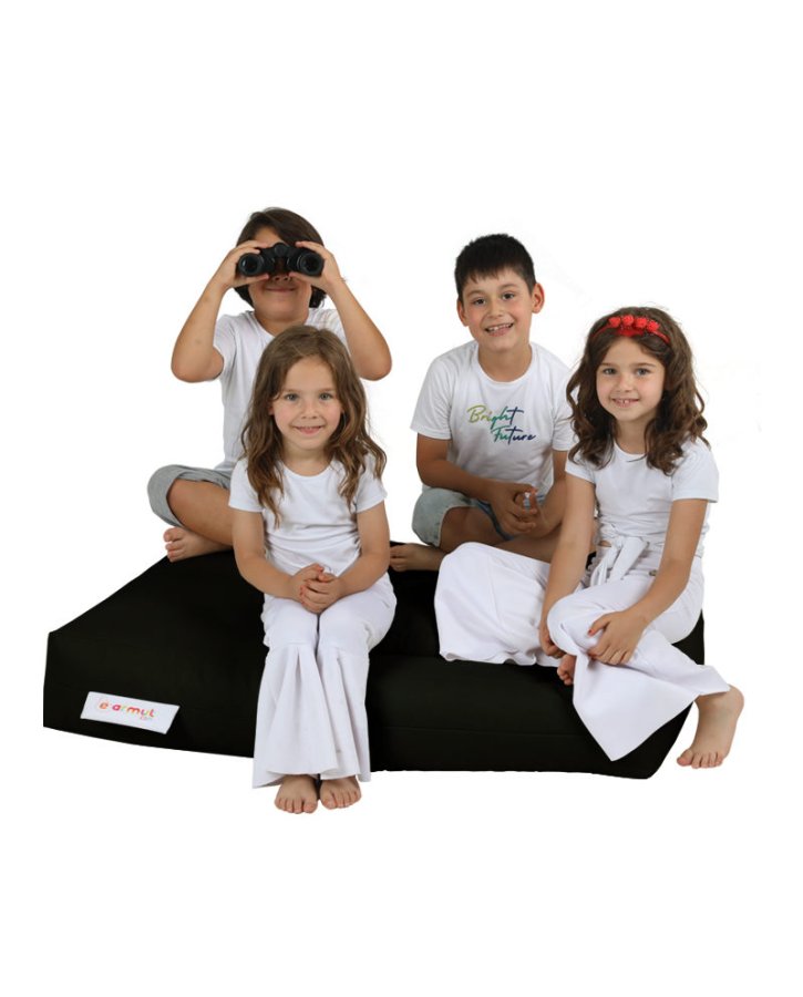 NORDVÄRK Kids udendrs dobbelt skkestol og 2 puffer til brn - sort polyester (st med 3)