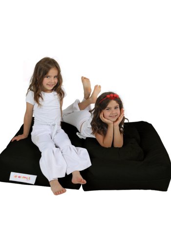 NORDVÄRK Kids udendrs dobbelt skkestol og 2 puffer til brn - sort polyester (st med 3)