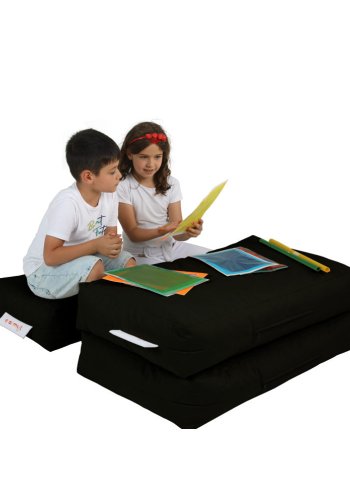 NORDVÄRK Kids udendrs dobbelt skkestol og 2 puffer til brn - sort polyester (st med 3)