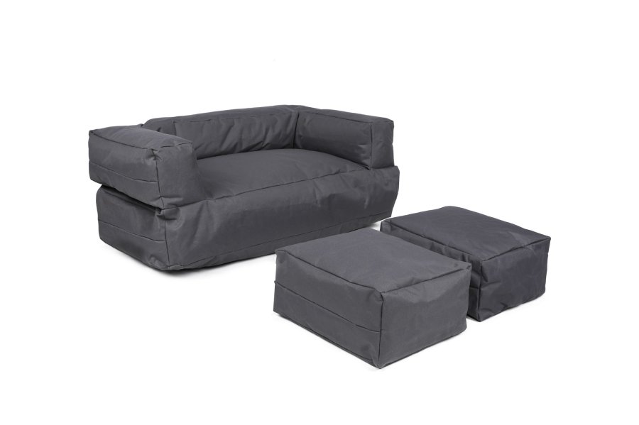 NORDVÄRK Kids udendrs dobbelt skkestol og 2 puffer til brn - rgfarvet polyester (st med 3)