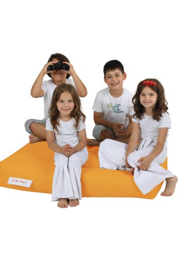 NORDVÄRK Kids udendrs dobbelt skkestol og 2 puffer til brn - orange polyester (st med 3)