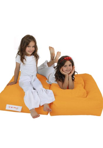 NORDVÄRK Kids udendrs dobbelt skkestol og 2 puffer til brn - orange polyester (st med 3)