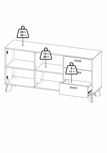 TVILUM Ikast Sknk 2 lger + 3 skuffer, Jackson Hickory/Hvid, 147,2 x 39,1 x 73 cm