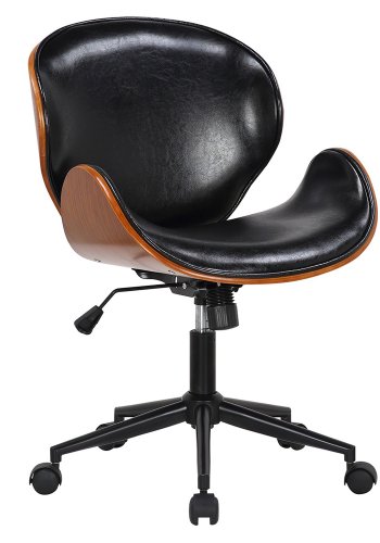 HOUSE OF SANDER Rind kontorstol, m. hjul, armln, hjdejusterbar - mrkt tr, sort kunstlder, metal