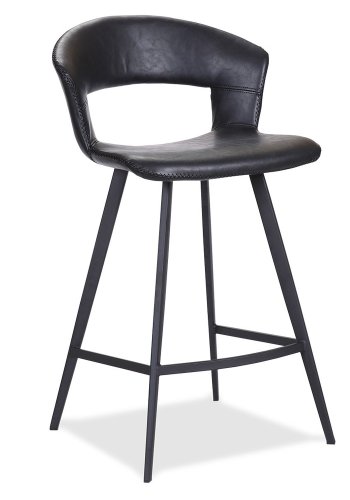 HOUSE OF SANDER Tora barstol, m. rygln og fodsttte - sort kunstlder og sort metal