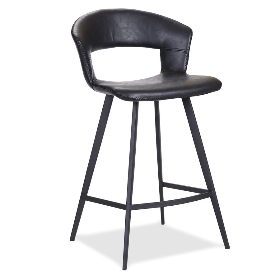 HOUSE OF SANDER Tora barstol, m. rygln og fodsttte - sort kunstlder og sort metal