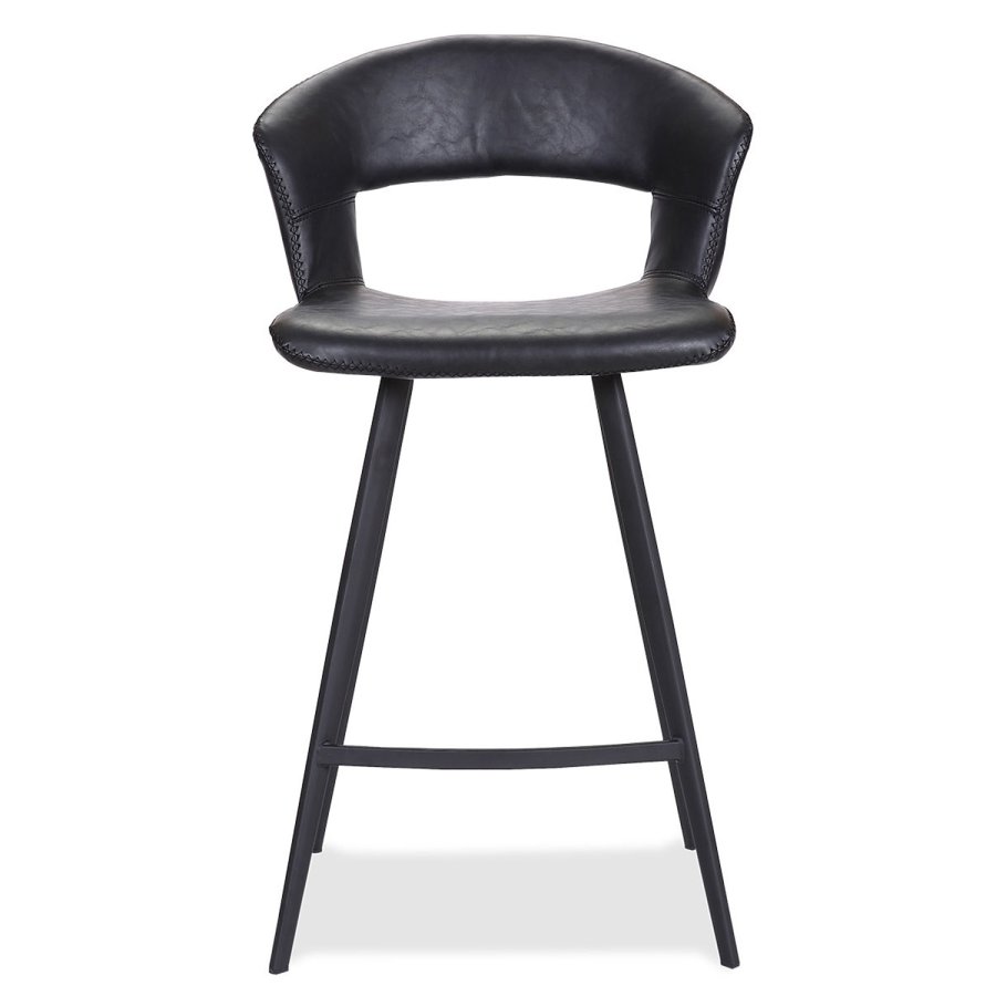 HOUSE OF SANDER Tora barstol, m. rygln og fodsttte - sort kunstlder og sort metal