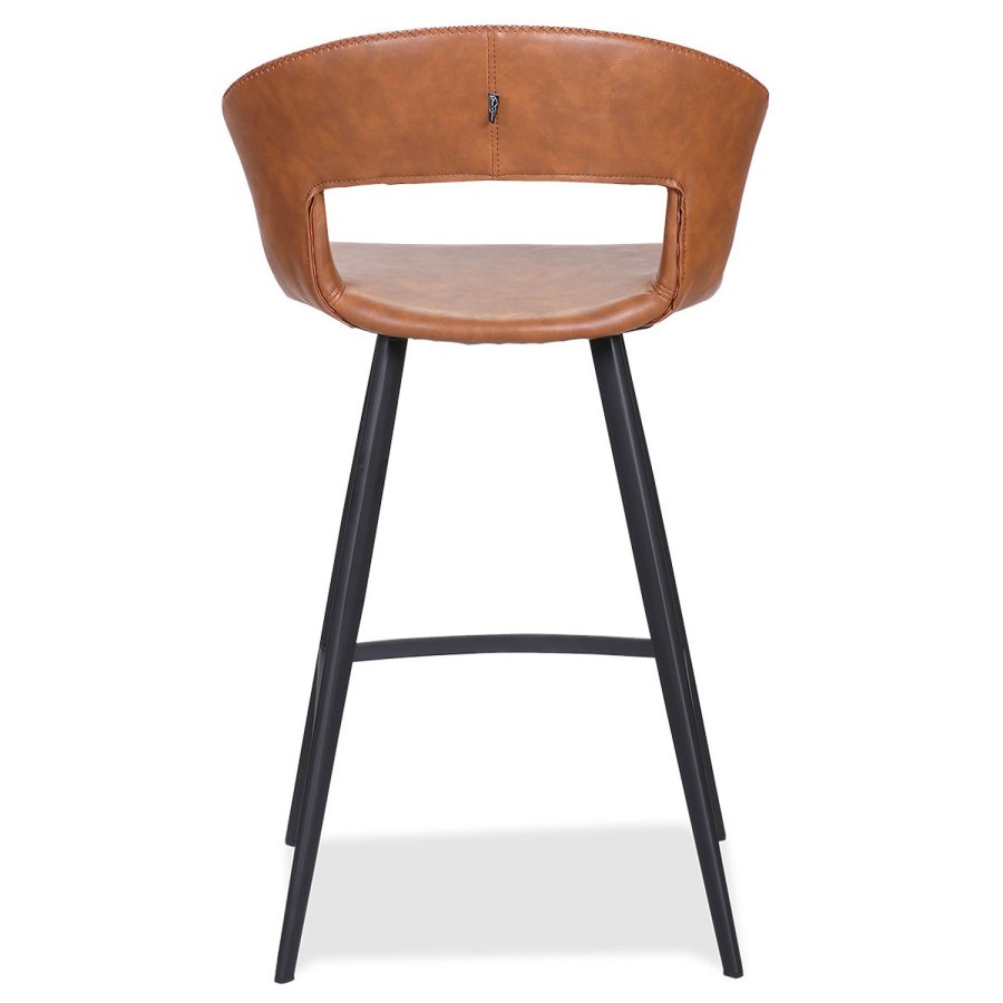 HOUSE OF SANDER Tora barstol, m. rygln og fodsttte - cognacfarvet kunstlder og sort metal