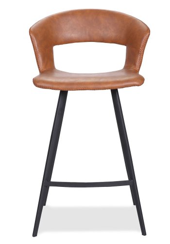 HOUSE OF SANDER Tora barstol, m. rygln og fodsttte - cognacfarvet kunstlder og sort metal