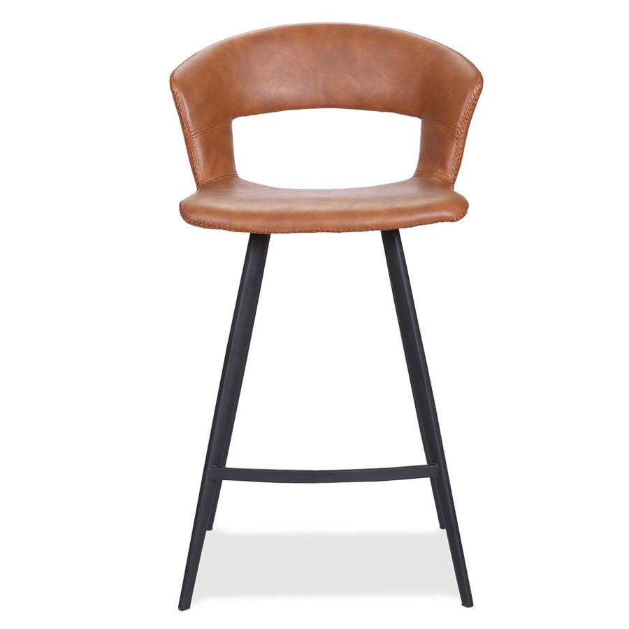 HOUSE OF SANDER Tora barstol, m. rygln og fodsttte - cognacfarvet kunstlder og sort metal
