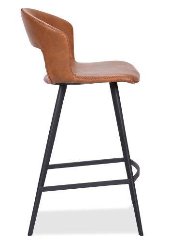 HOUSE OF SANDER Tora barstol, m. rygln og fodsttte - cognacfarvet kunstlder og sort metal