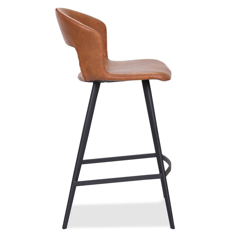 HOUSE OF SANDER Tora barstol, m. rygln og fodsttte - cognacfarvet kunstlder og sort metal