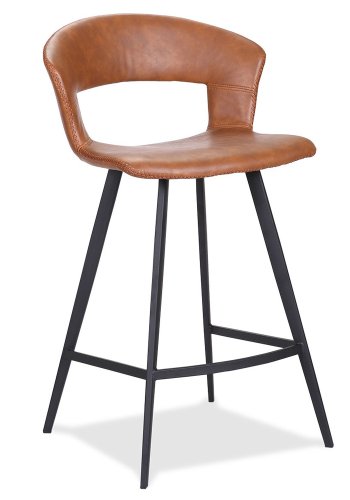 HOUSE OF SANDER Tora barstol, m. rygln og fodsttte - cognacfarvet kunstlder og sort metal