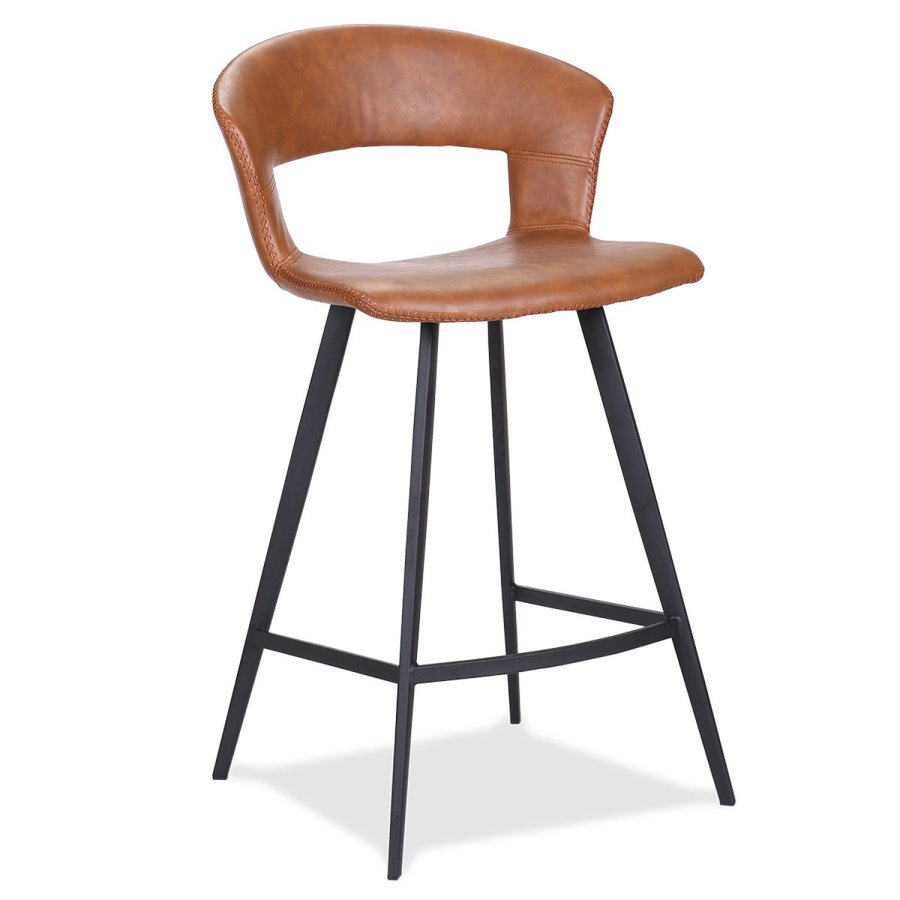 HOUSE OF SANDER Tora barstol, m. rygln og fodsttte - cognacfarvet kunstlder og sort metal