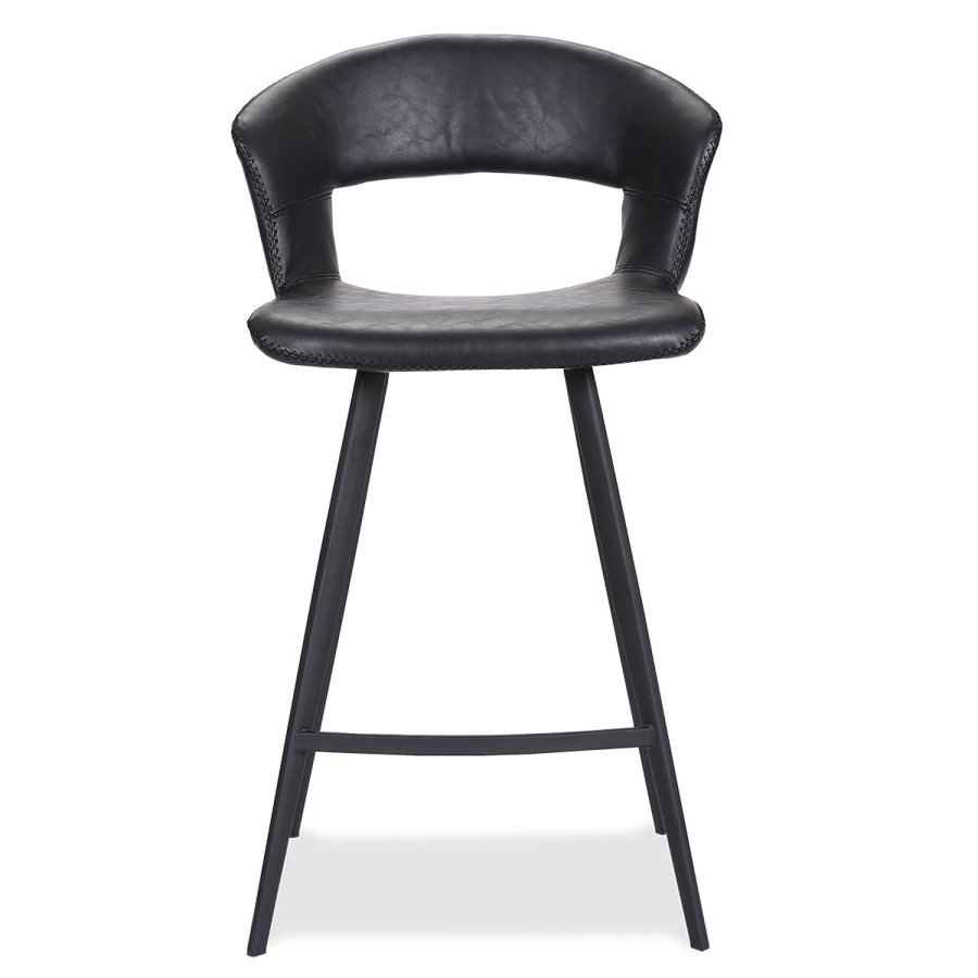 HOUSE OF SANDER Tora barstol, m. rygln og fodsttte - sort kunstlder og sort tr, hj