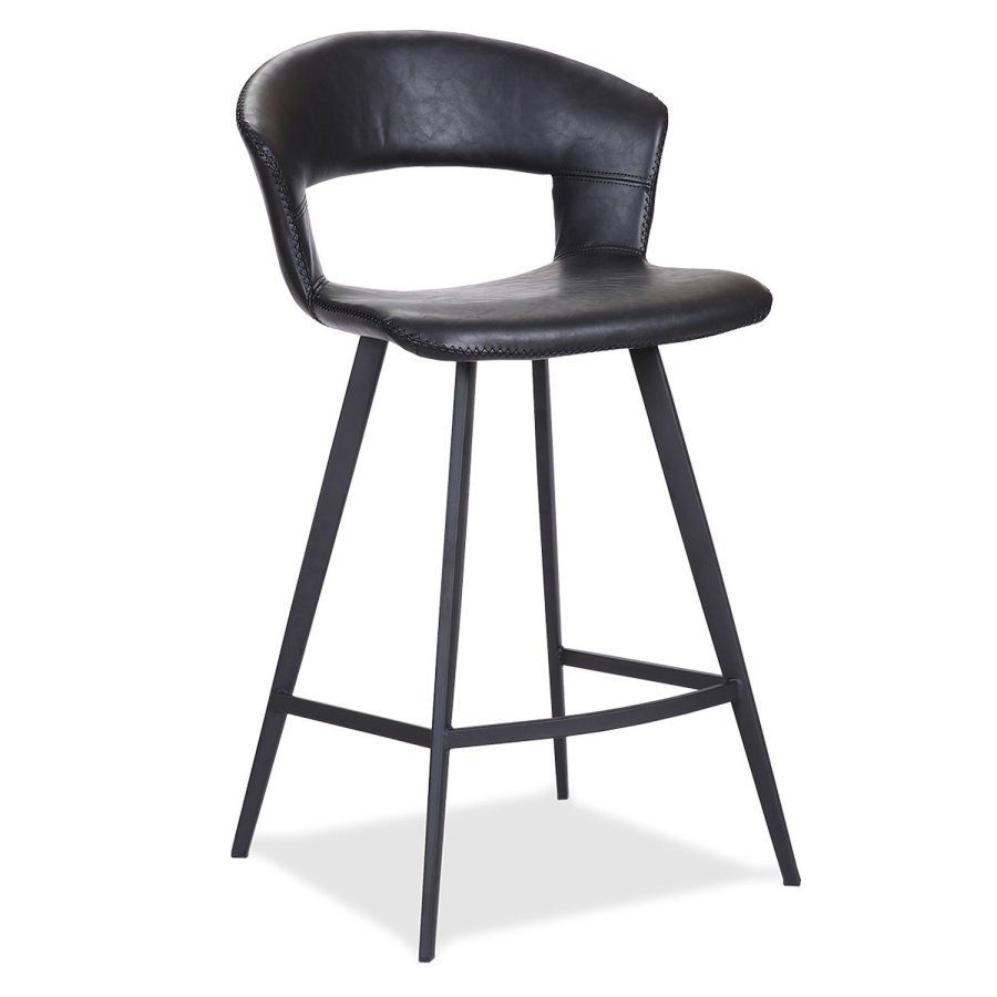 HOUSE OF SANDER Tora barstol, m. rygln og fodsttte - sort kunstlder og sort tr, hj