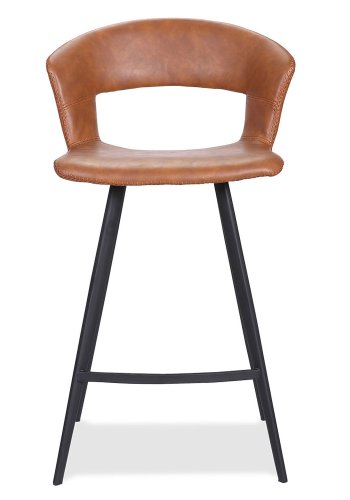 HOUSE OF SANDER Tora barstol, m. rygln og fodsttte - cognacfarvet kunstlder og sort tr, hj