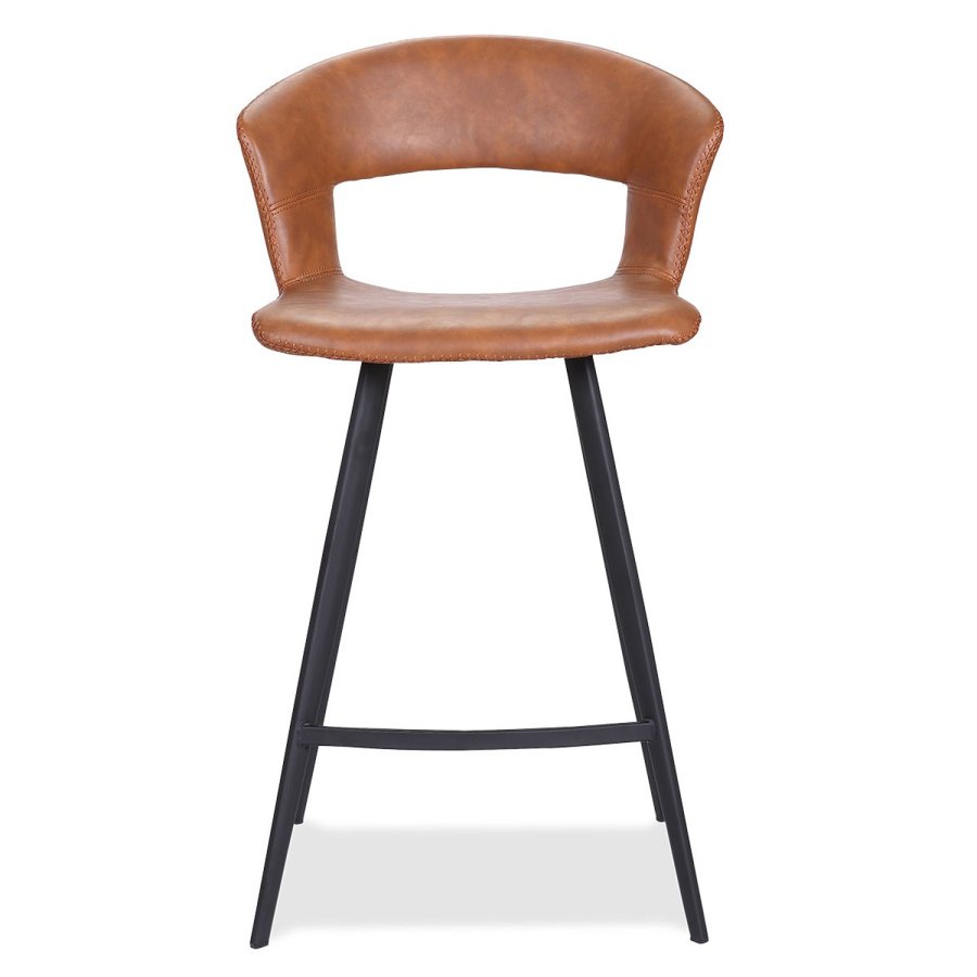 HOUSE OF SANDER Tora barstol, m. rygln og fodsttte - cognacfarvet kunstlder og sort tr, hj