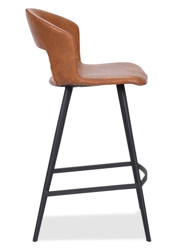 HOUSE OF SANDER Tora barstol, m. rygln og fodsttte - cognacfarvet kunstlder og sort tr, hj
