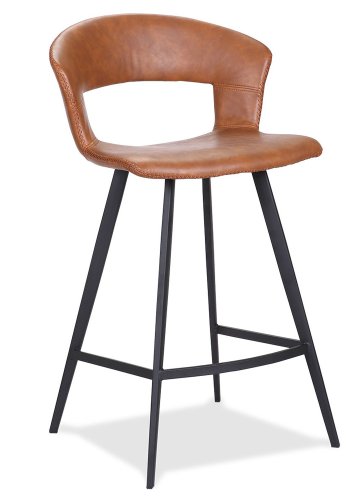 HOUSE OF SANDER Tora barstol, m. rygln og fodsttte - cognacfarvet kunstlder og sort tr, hj