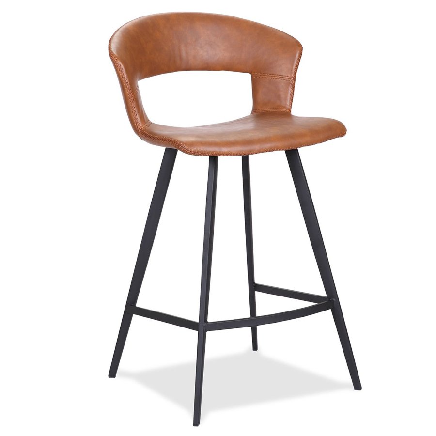 HOUSE OF SANDER Tora barstol, m. rygln og fodsttte - cognacfarvet kunstlder og sort tr, hj