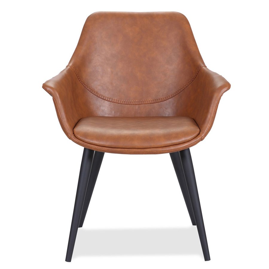 HOUSE OF SANDER Signe spisebordsstol, m. armln - cognacfarvet PU lder m. sorte ben