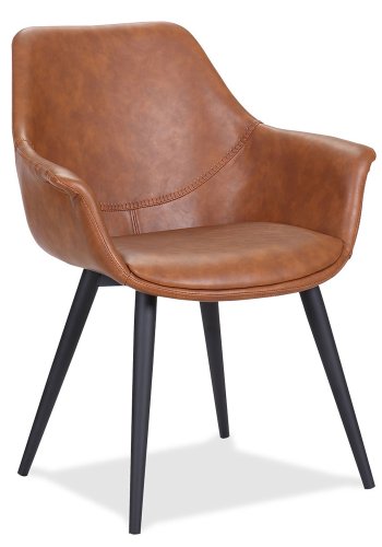 HOUSE OF SANDER Signe spisebordsstol, m. armln - cognacfarvet PU lder m. sorte ben